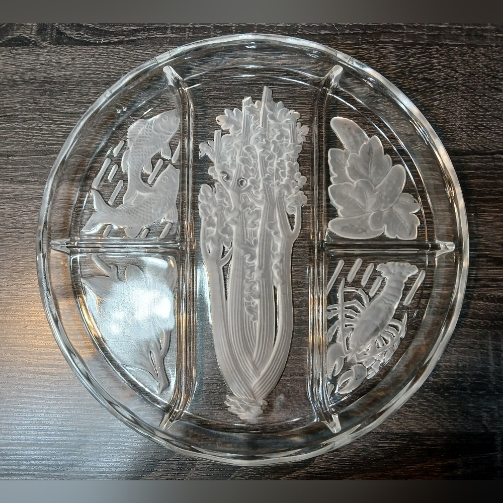 Vintage Divided Glass Crudité Relish Dish